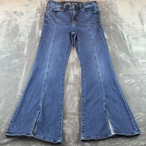 American Eagle Women's Jeans Size 12 Festival Flare Split Hem High Rise Stretch
